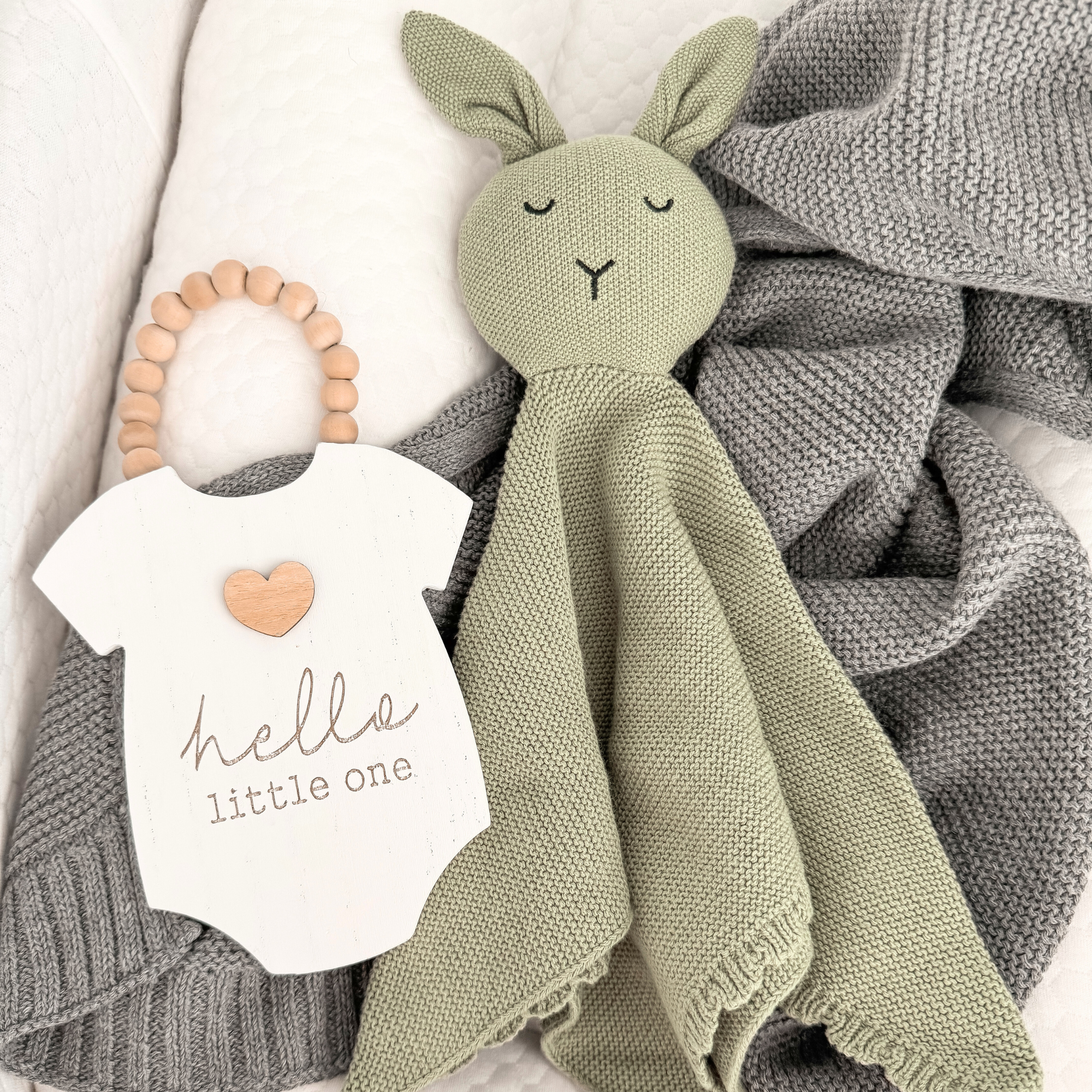 Bunny Lovey Security Blanket in Sage