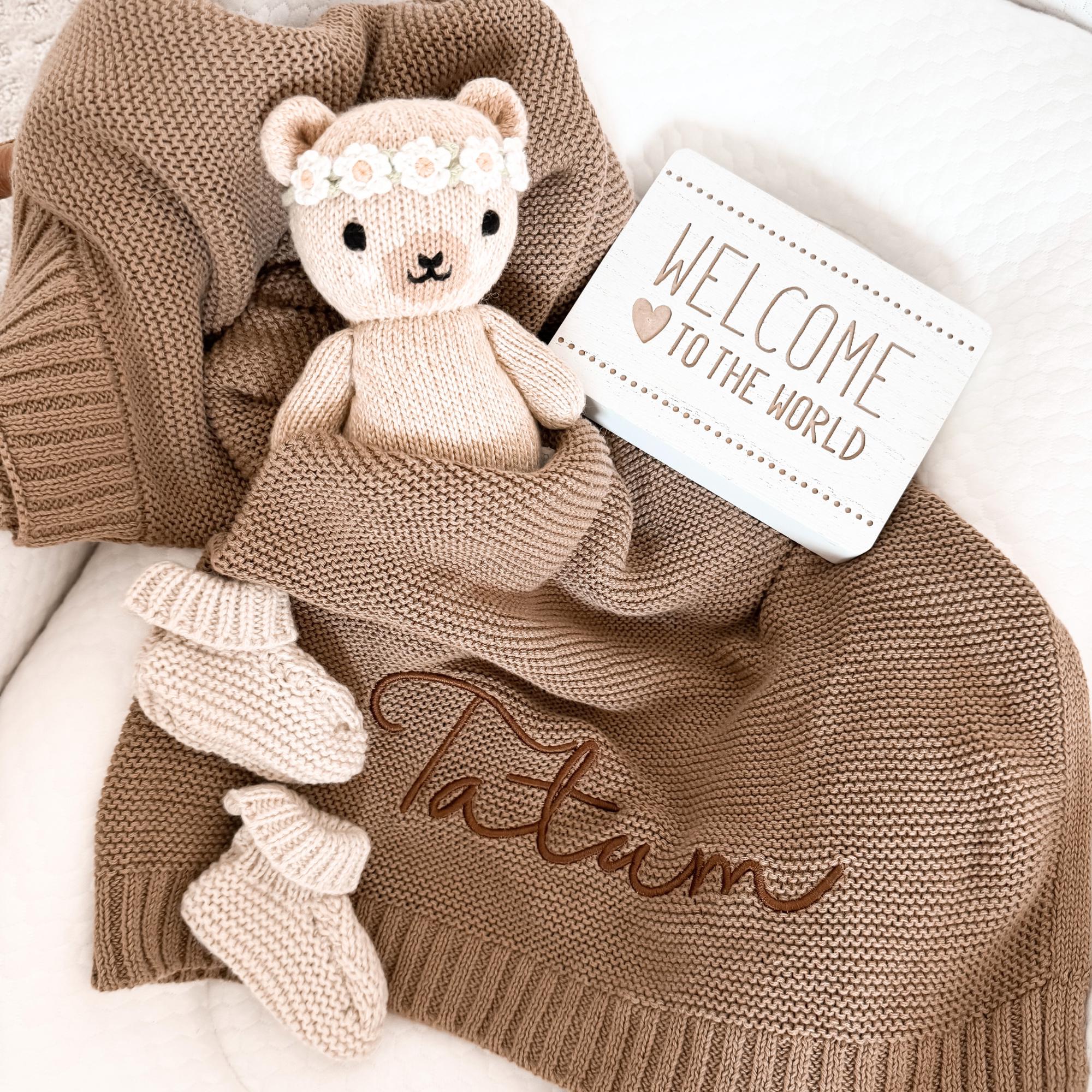 Personalized Baby Blanket with Name in Cocoa