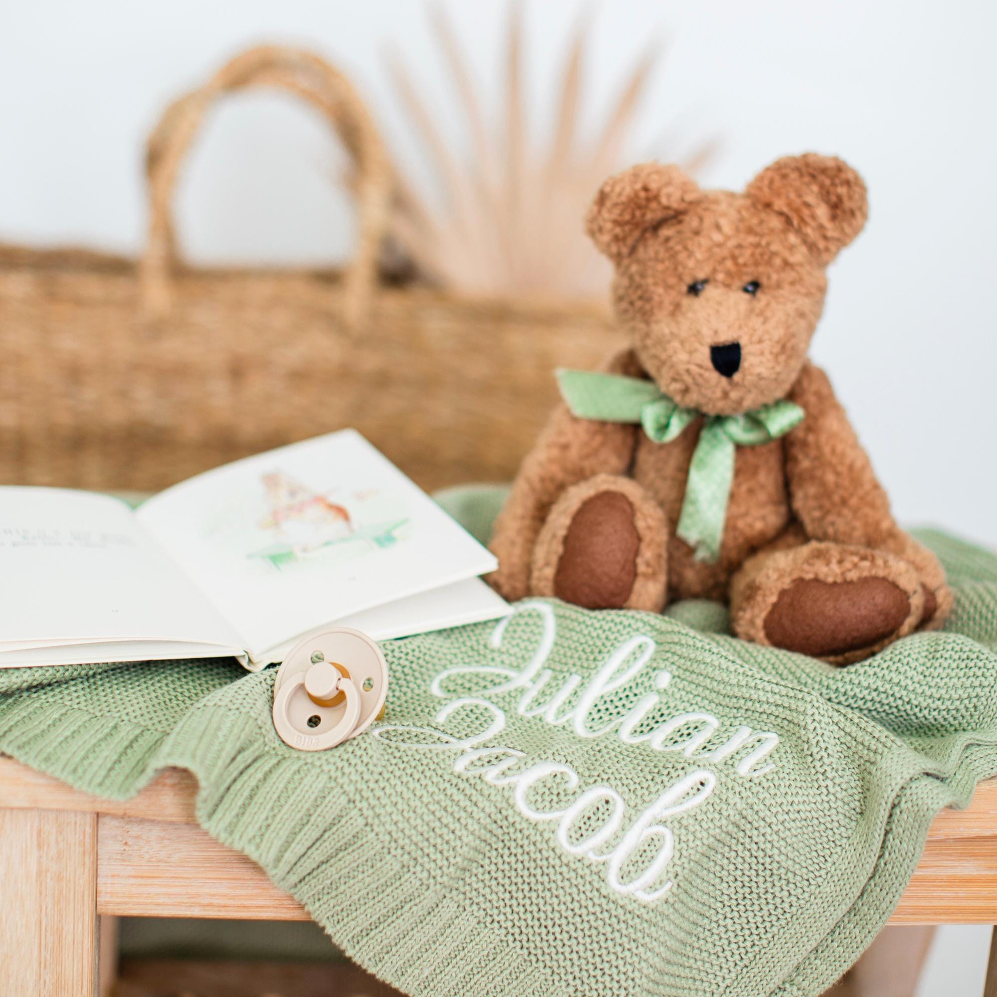 Personalized Baby Blanket with Name in Sage
