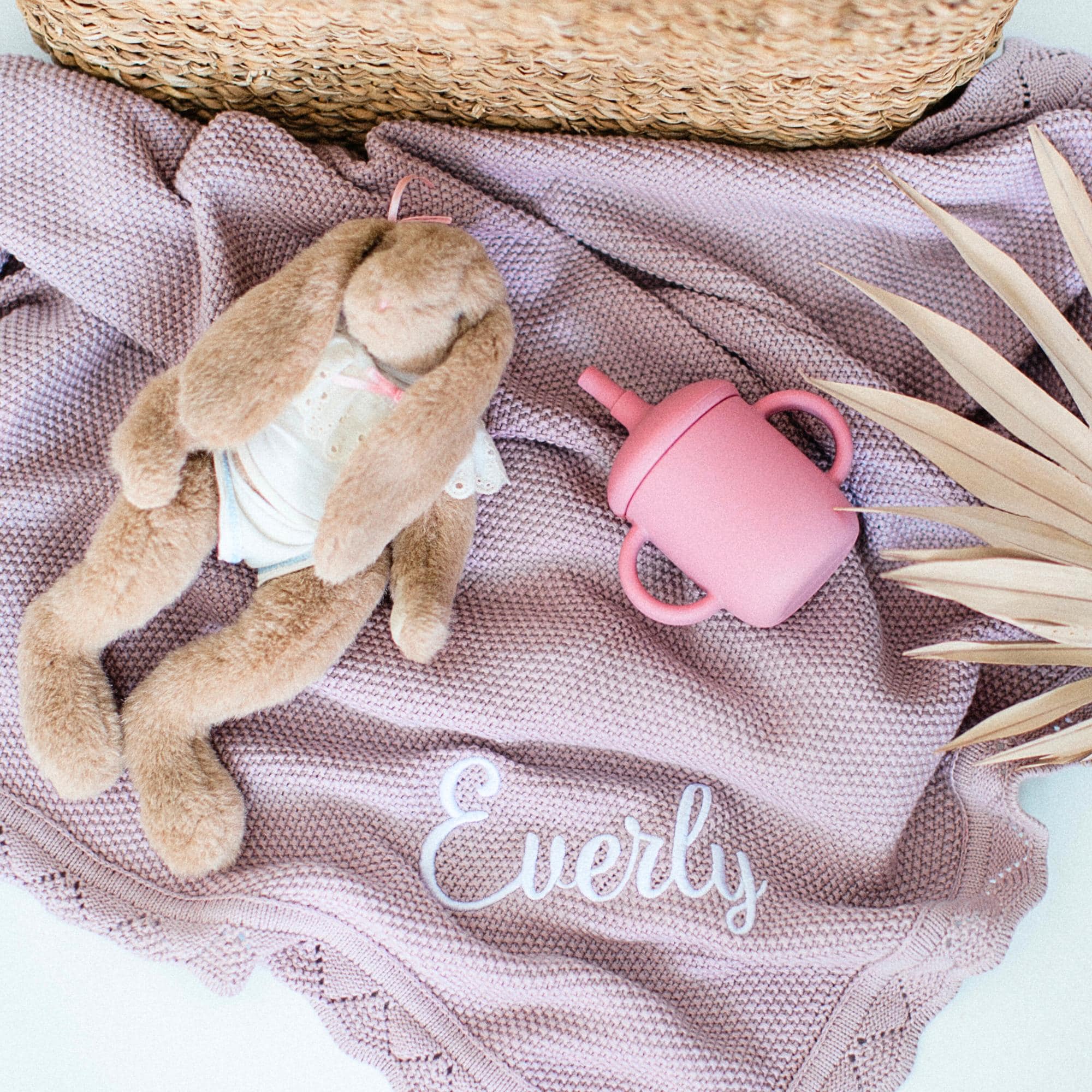 Personalized Crocheted Baby Blanket with Name in Dusty Rose