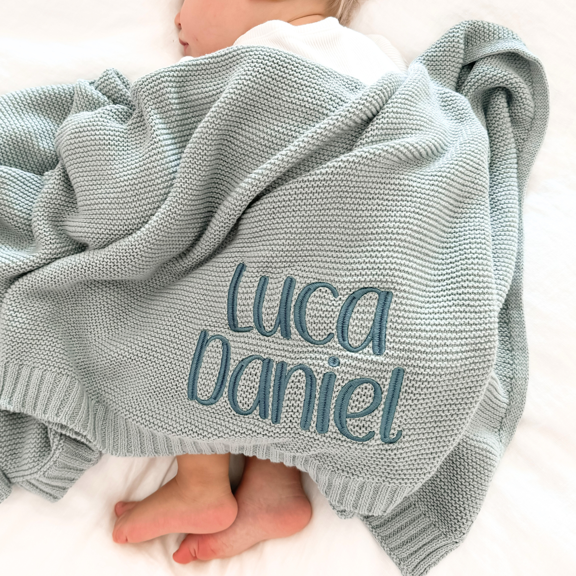Personalized Baby Blanket with Name in Blue Gray