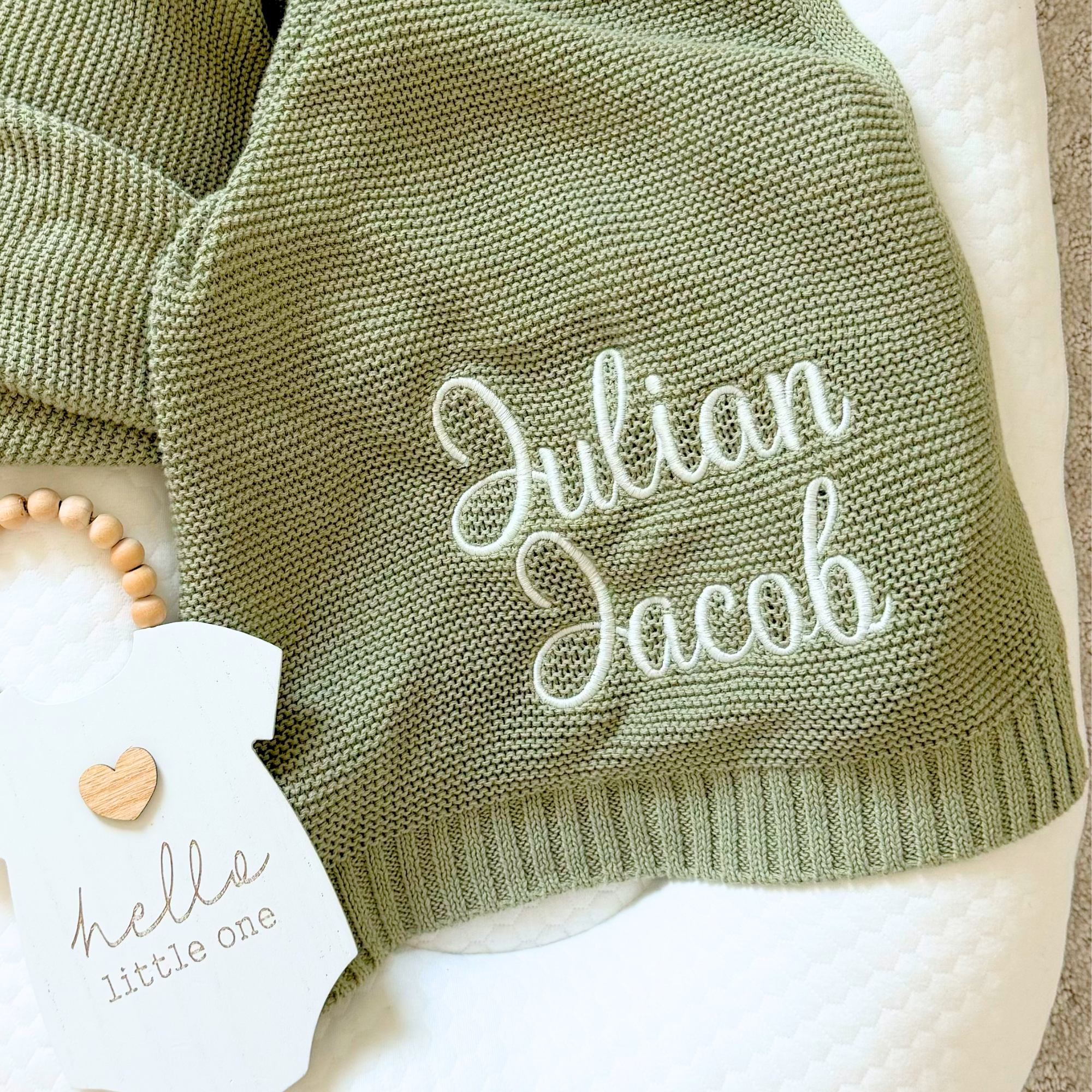 Personalized Baby Blanket with Name in Sage