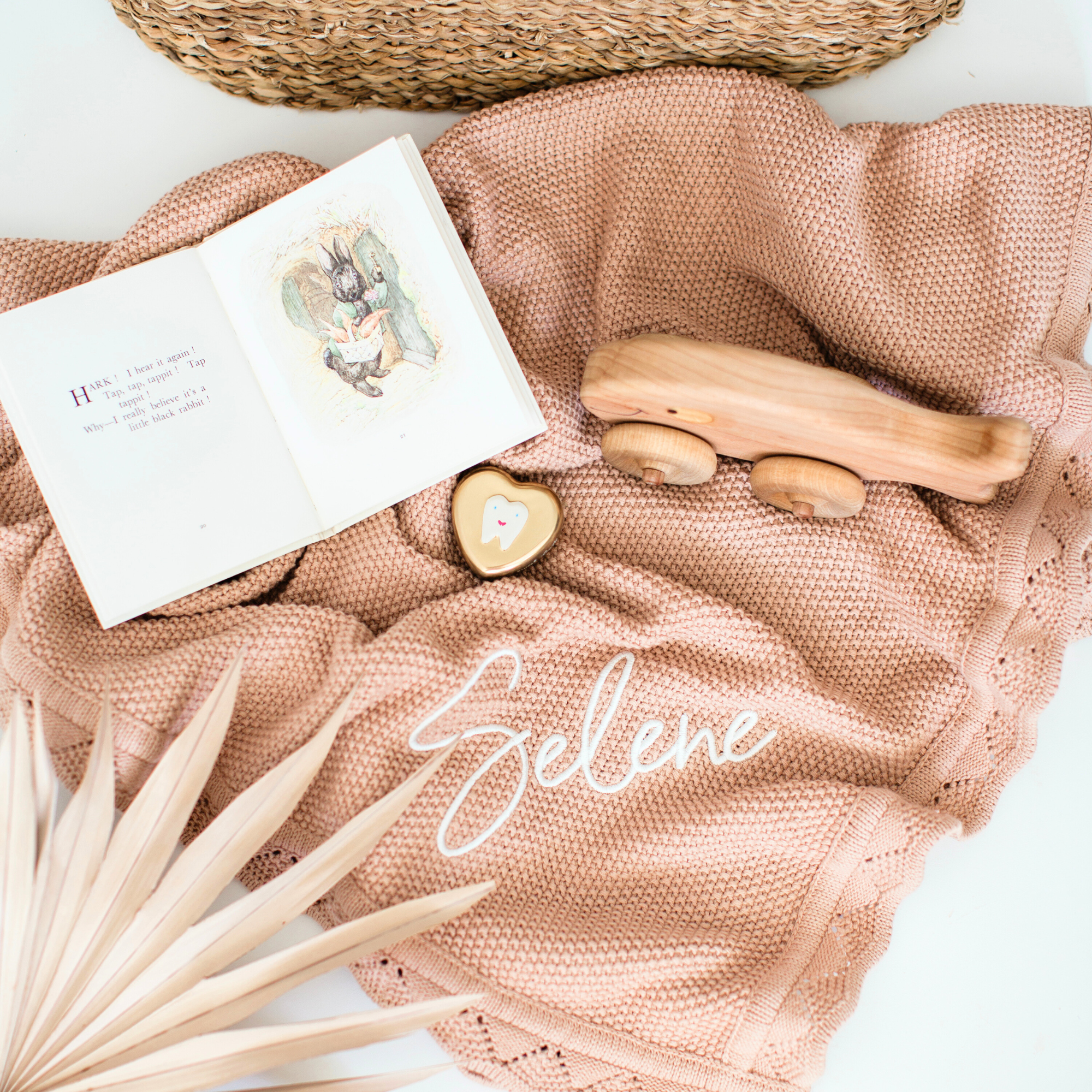 Personalized Crocheted Baby Blanket with Name in Dusty Peach