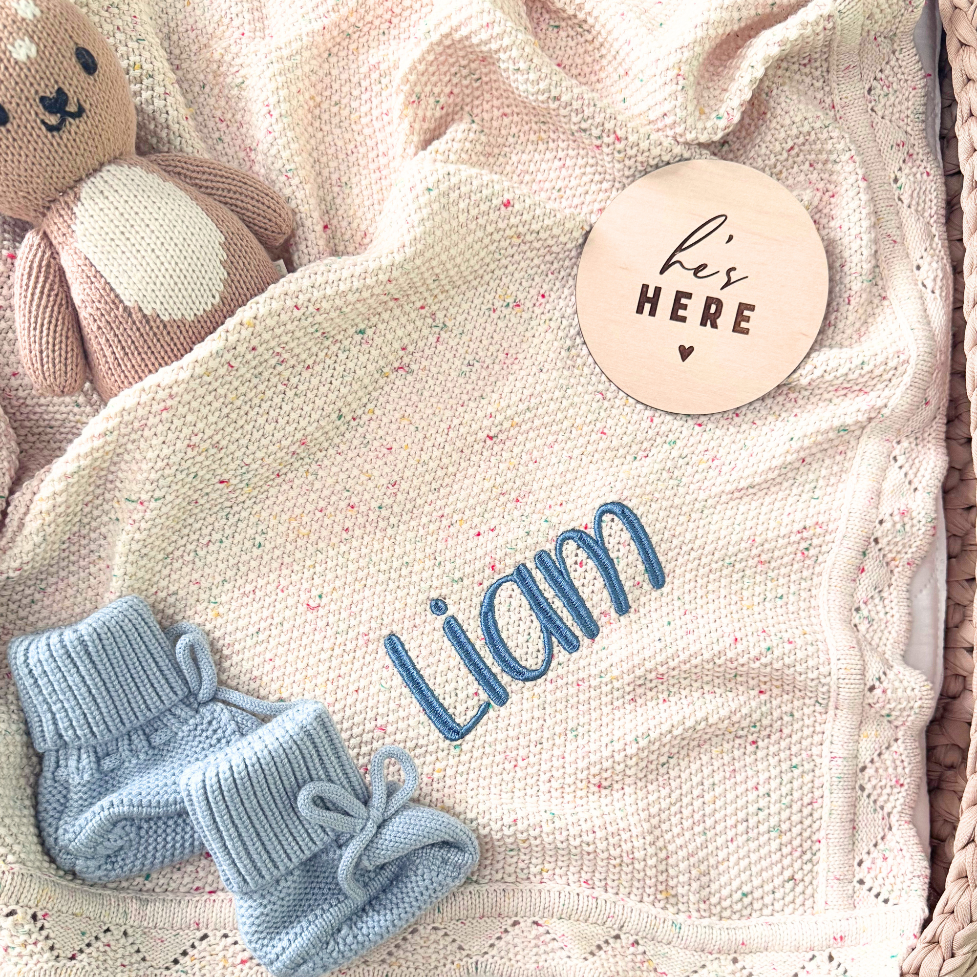Personalized Crocheted Baby Blanket with Name in Oatmeal Fleck