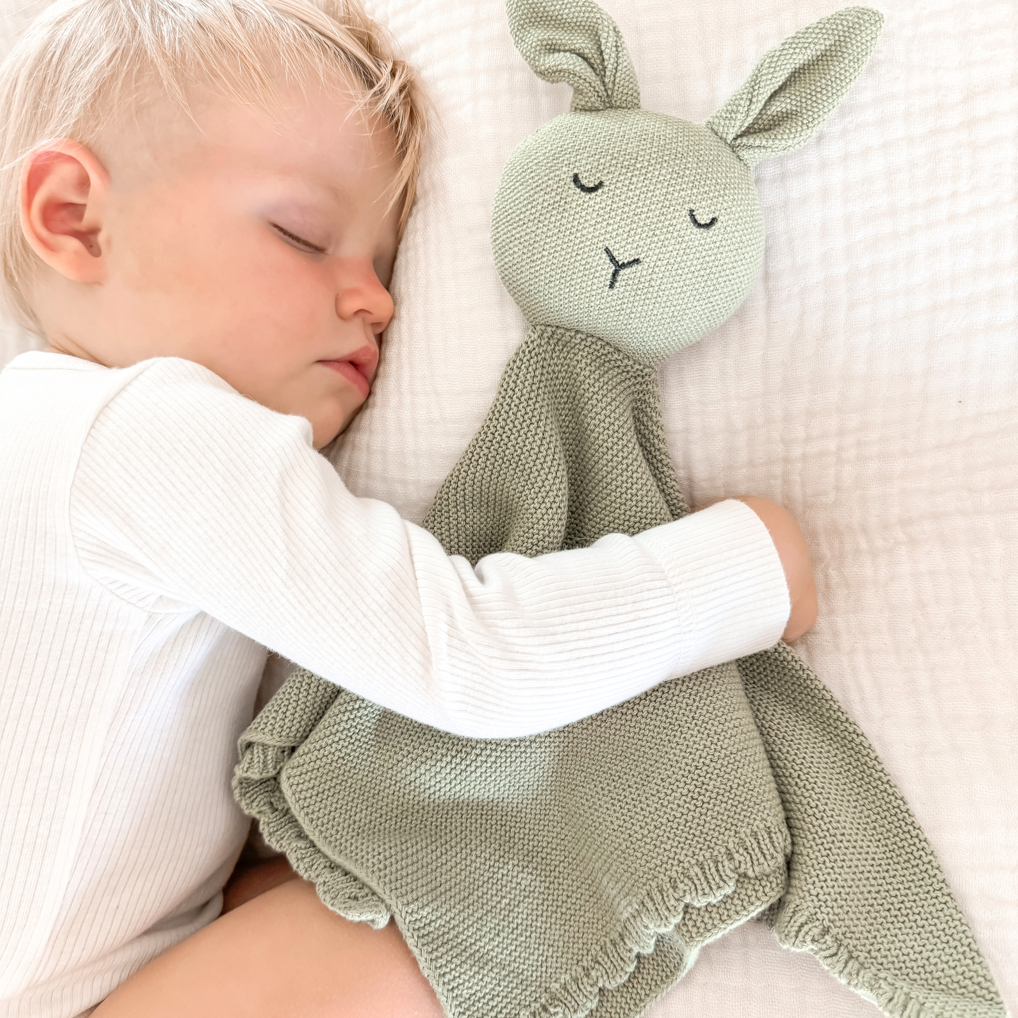 Bunny Lovey Security Blanket in Sage