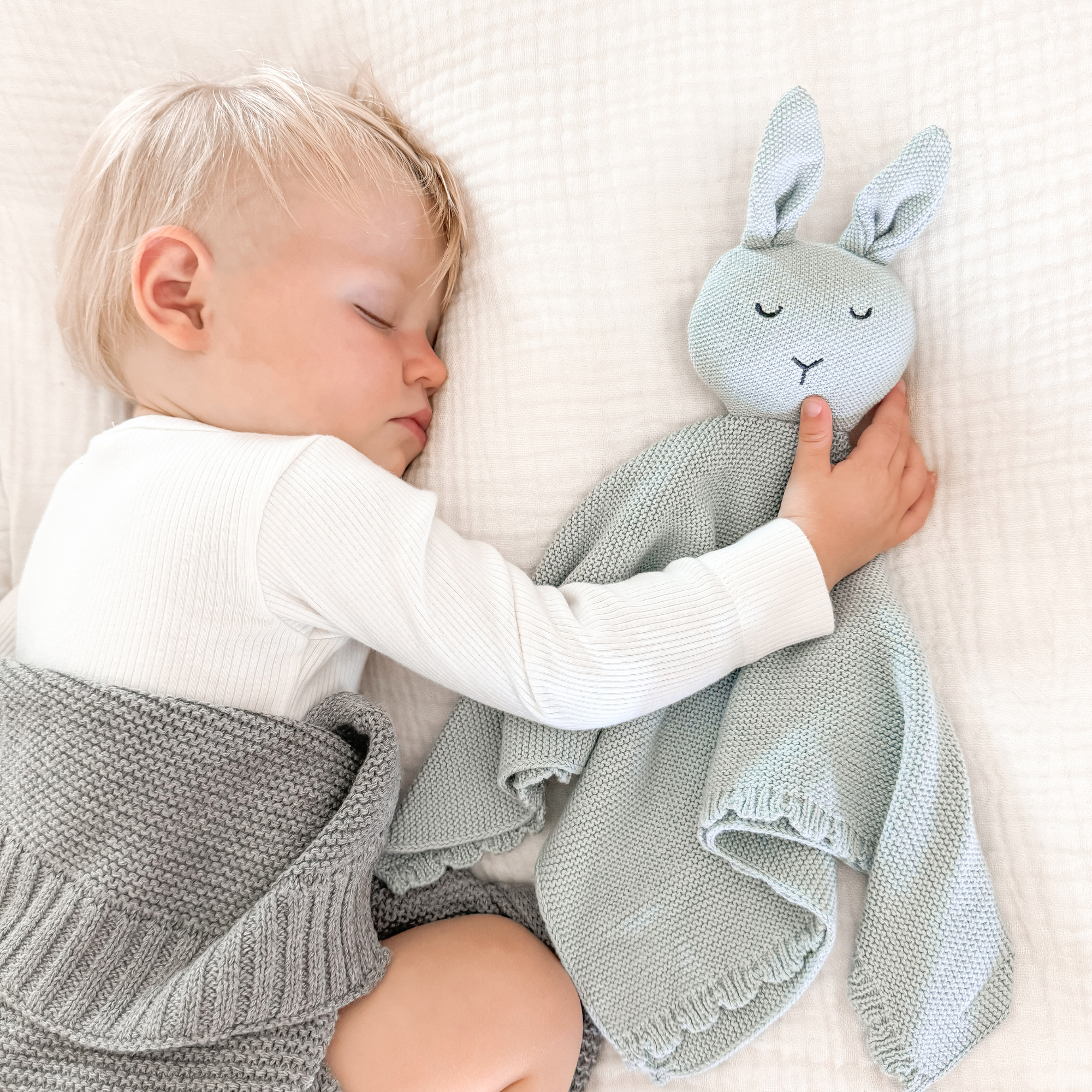 Bunny Lovey Security Blanket in Blue Gray
