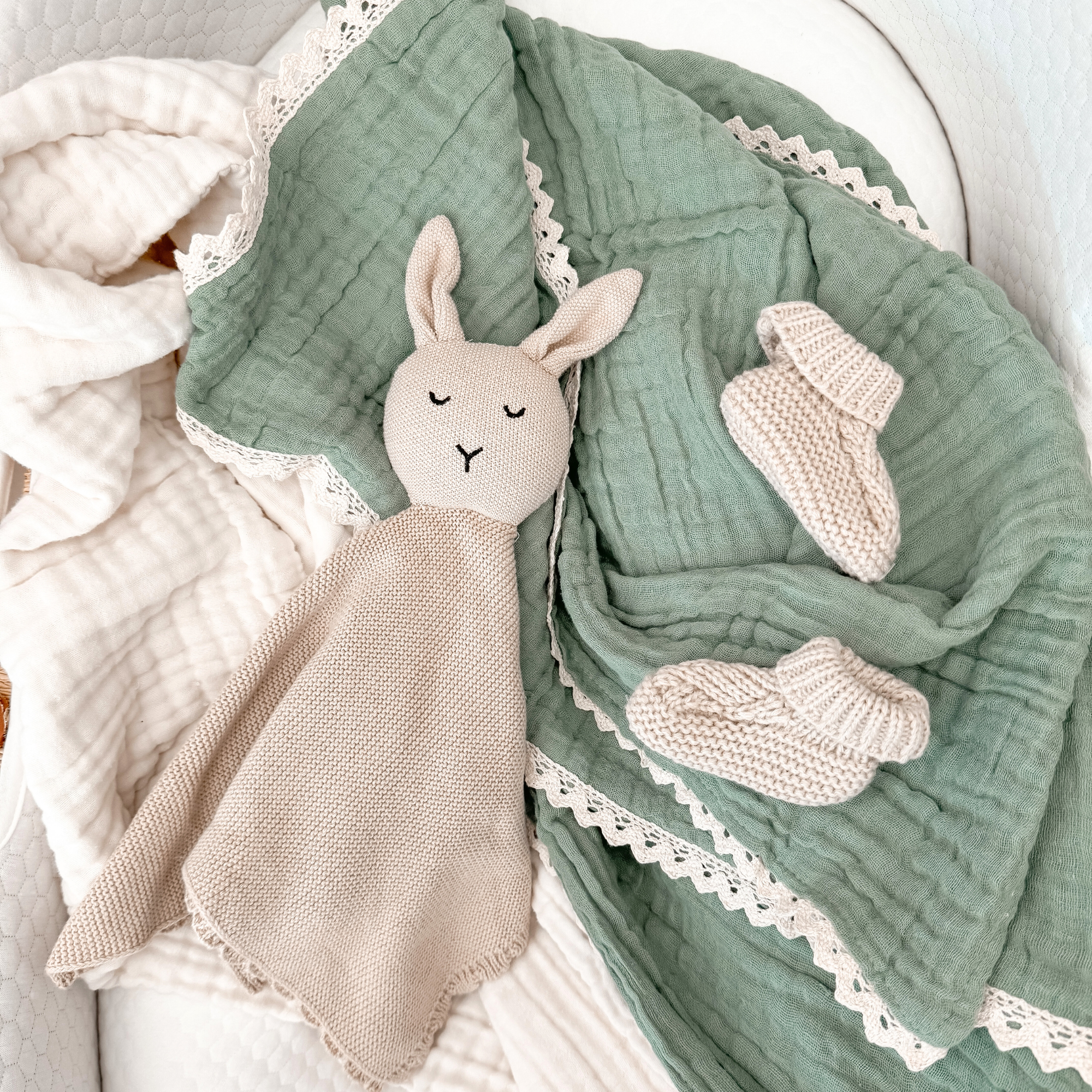 Bunny Lovey Security Blanket in Oat