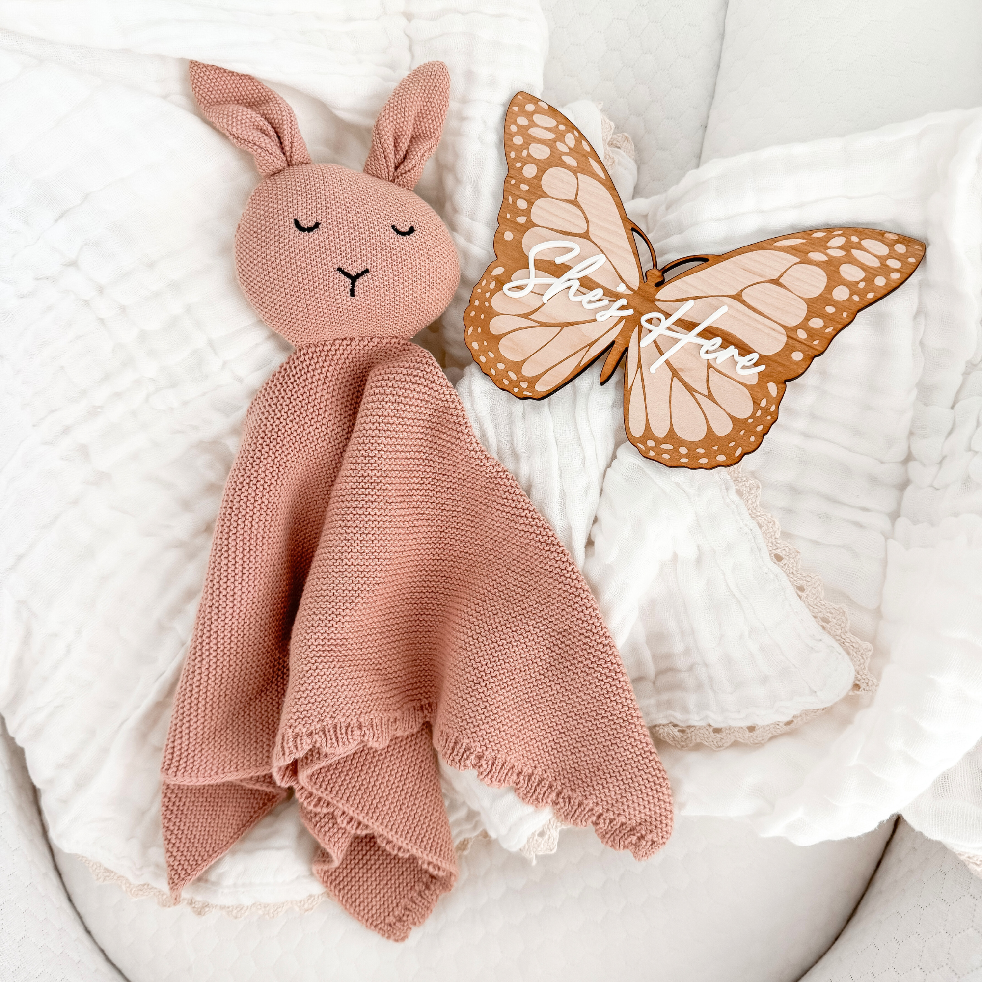 Bunny Lovey Security Blanket in Rose