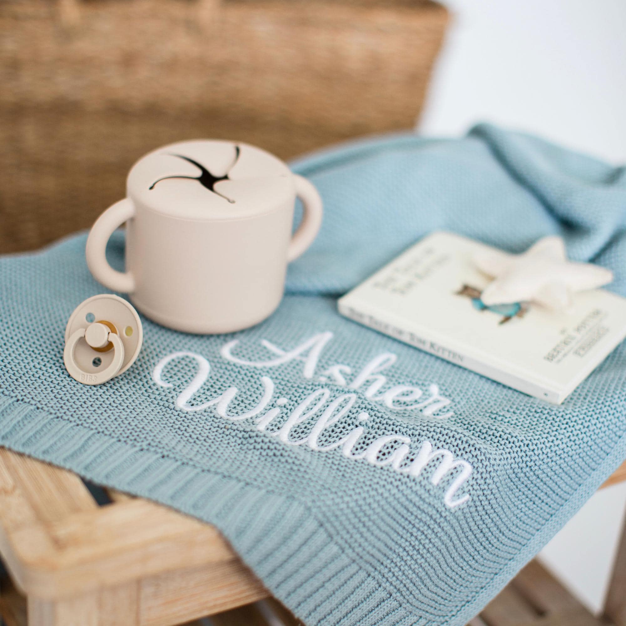 Personalized Baby Blanket with Name in Blue Gray