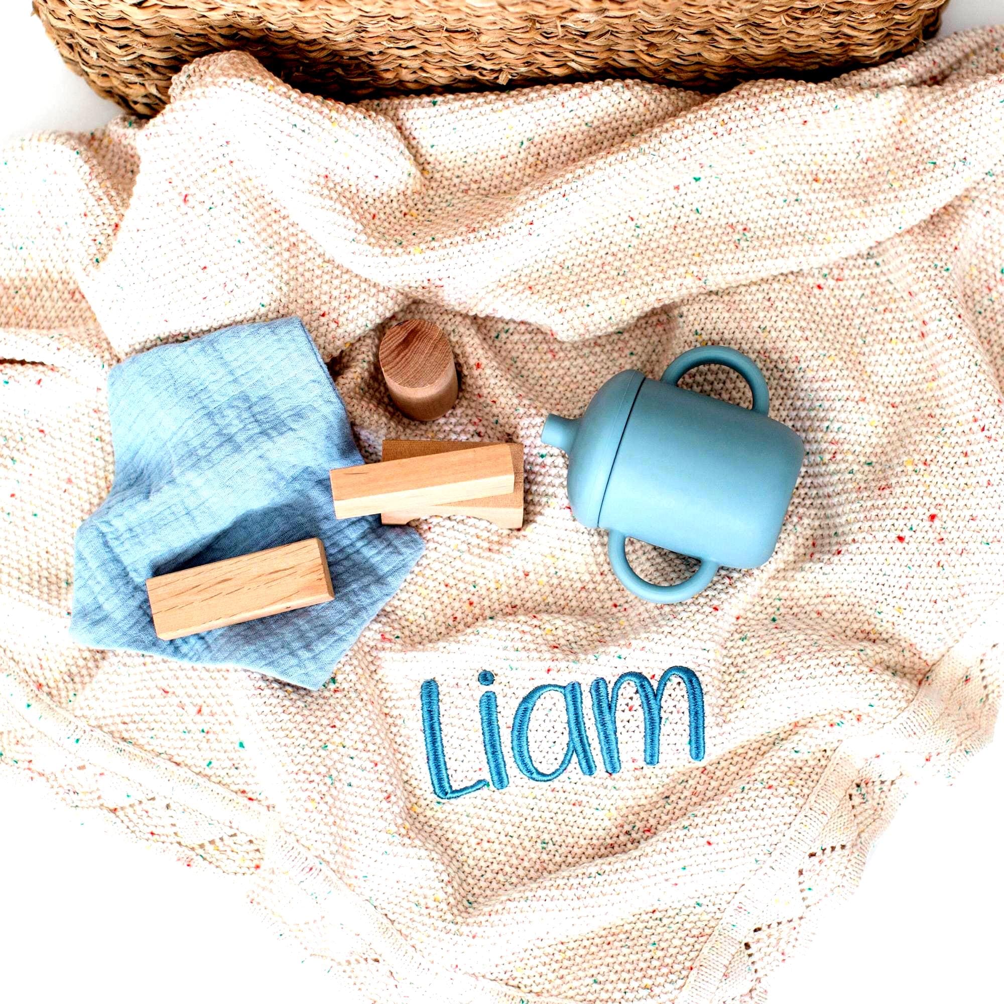 Personalized Crocheted Baby Blanket with Name in Oatmeal Fleck